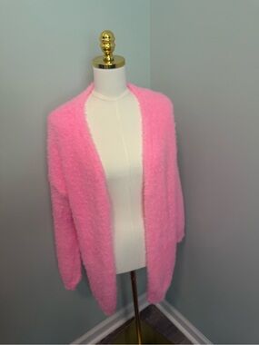 Wild Fable Pink Fuzzy Open Front Cardigan Sweater Neon Barbiecore Size Large